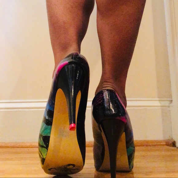 Rainbow Zebra Peep-Toe Platform Heel - Picture 2 of 7